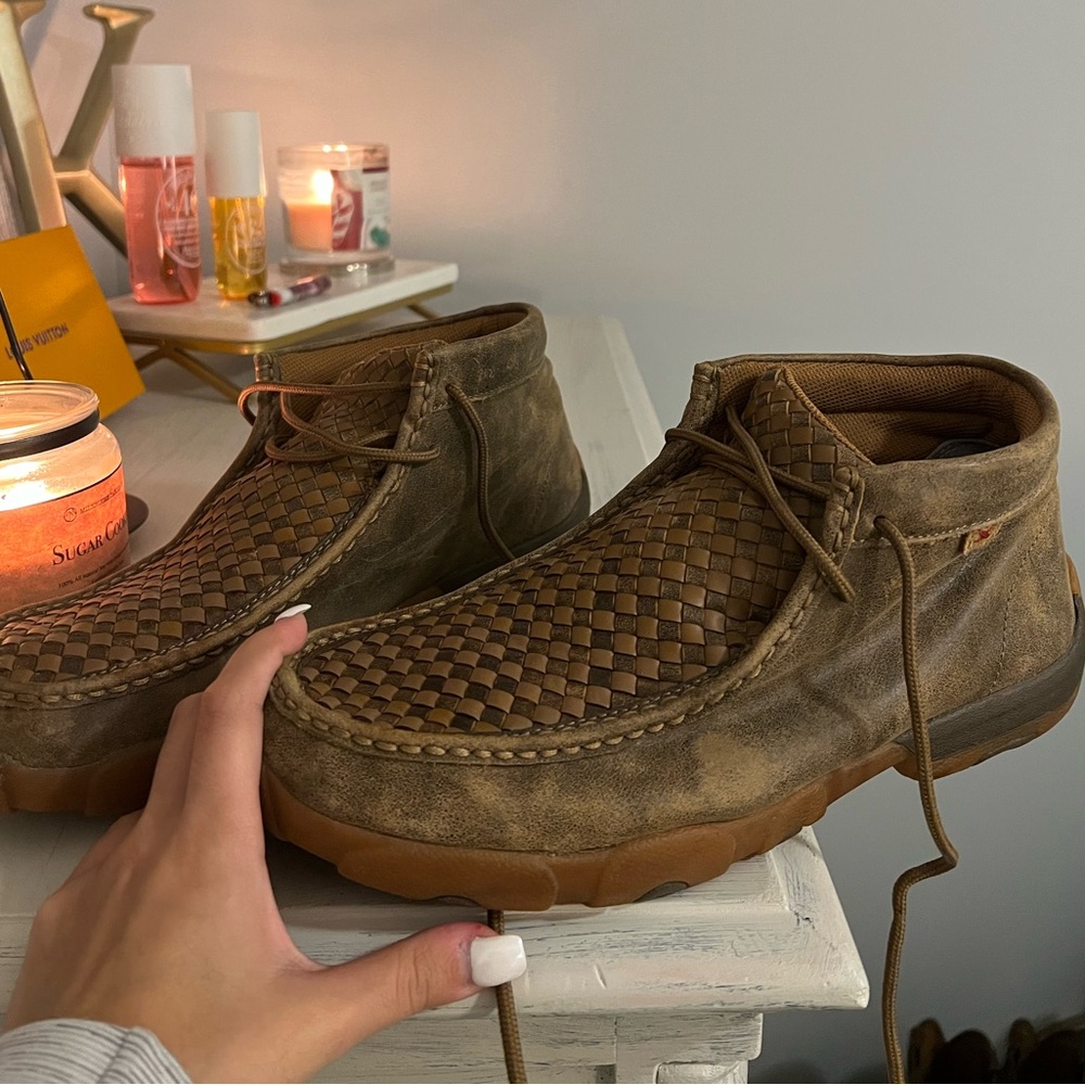 Twisted X Men's Bomber Tan with Brown Basketweave Driving Moccasin Casual Shoe